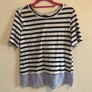 Santuary t shirt size M mixed fabrics stripe floral ties short sleeve summer